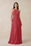Halter Neck A - Line Chiffon Bridesmaid Dress in Merlot - SHE IS ME Bridesmaid Dresses