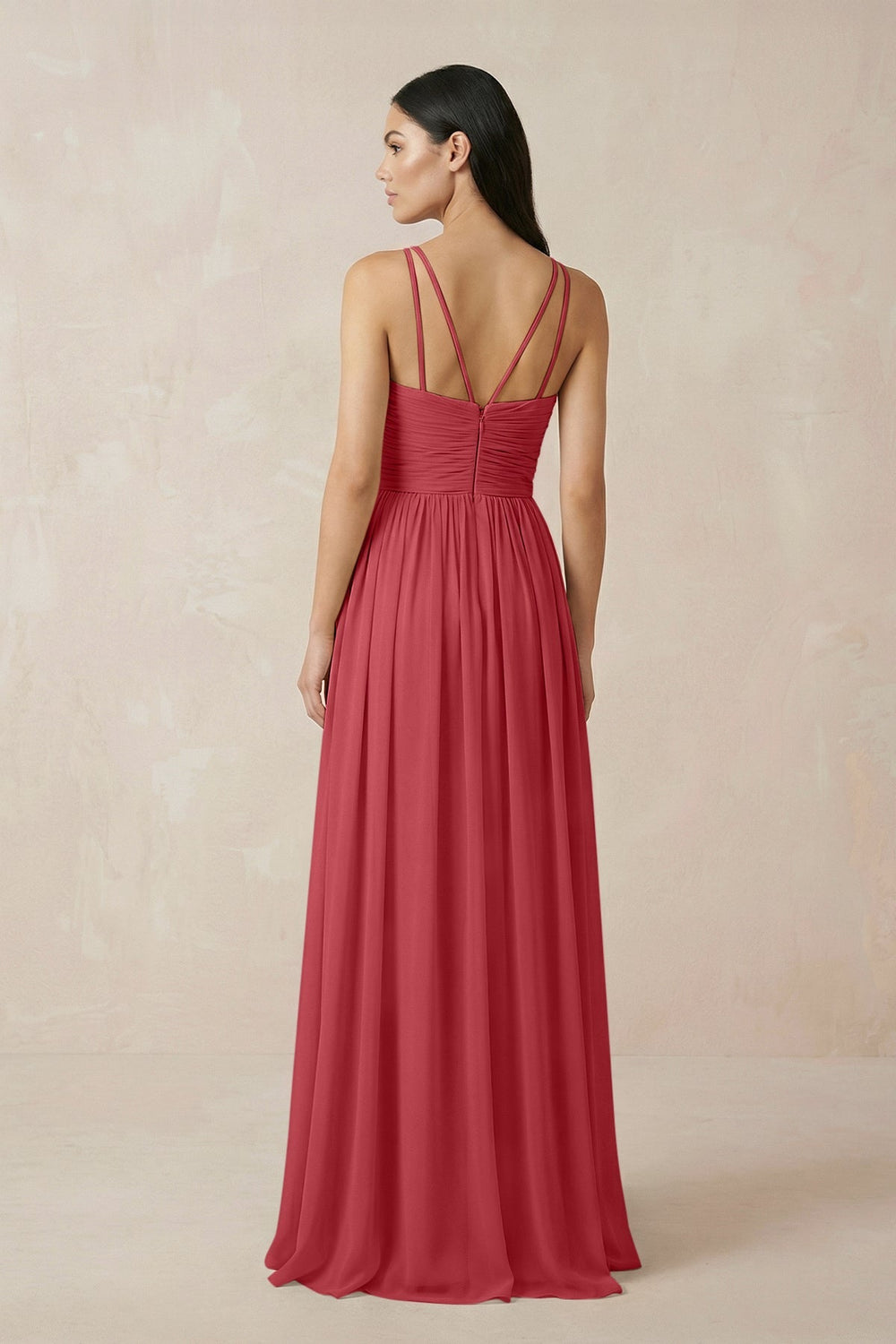Halter Neck A - Line Chiffon Bridesmaid Dress in Merlot - KISS BRIDAL Bridesmaid Dresses
