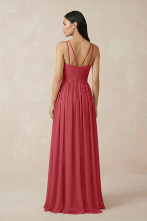 Halter Neck A - Line Chiffon Bridesmaid Dress in Merlot - SHE IS ME Bridesmaid Dresses