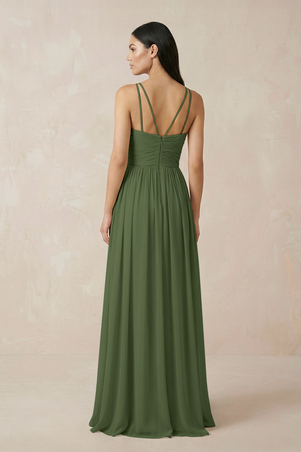 Halter Neck A-Line Chiffon Bridesmaid Dress in Moss