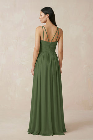 Halter Neck A-Line Chiffon Bridesmaid Dress in Moss (2) | KISSBRIDAL