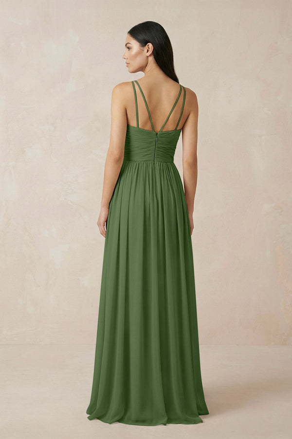 Halter Neck A - Line Chiffon Bridesmaid Dress in Moss - KISS BRIDAL Bridesmaid Dresses