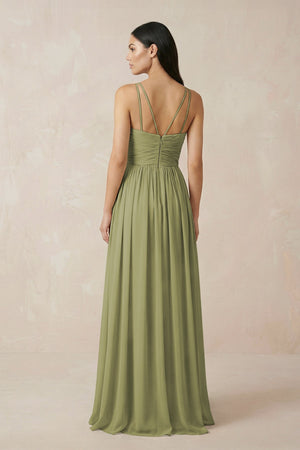 Halter Neck A - Line Chiffon Bridesmaid Dress in Moss Green - SHE IS ME Bridesmaid Dresses