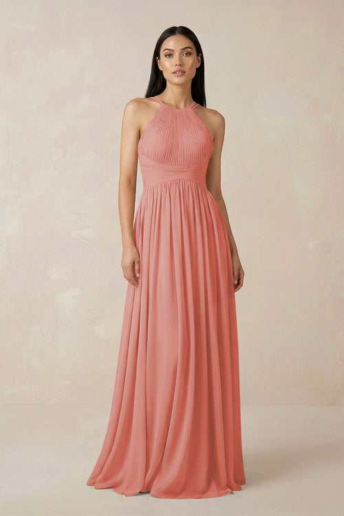 Halter Neck A - Line Chiffon Bridesmaid Dress in Mulberry - KISS BRIDAL Bridesmaid Dresses