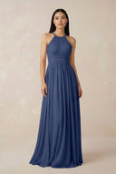 Halter Neck A - Line Chiffon Bridesmaid Dress in Navy - SHE IS ME Bridesmaid Dresses