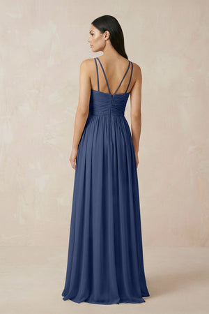 Halter Neck A - Line Chiffon Bridesmaid Dress in Navy - SHE IS ME Bridesmaid Dresses