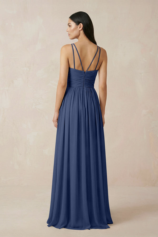 Halter Neck A - Line Chiffon Bridesmaid Dress in Navy - SHE IS ME Bridesmaid Dresses