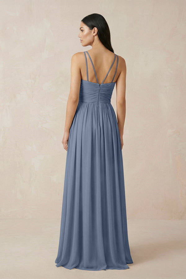 Halter Neck A - Line Chiffon Bridesmaid Dress in Neptune - KISS BRIDAL Bridesmaid Dresses