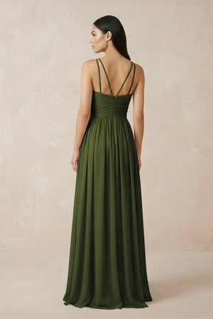 Halter Neck A - Line Chiffon Bridesmaid Dress in Olive - KISS BRIDAL Bridesmaid Dresses