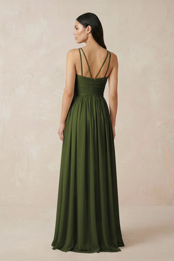 Halter Neck A - Line Chiffon Bridesmaid Dress in Olive - KISS BRIDAL Bridesmaid Dresses