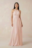 Halter Neck A - Line Chiffon Bridesmaid Dress in Pale Blush - KISS BRIDAL Bridesmaid Dresses