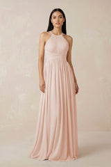 Halter Neck A - Line Chiffon Bridesmaid Dress in Pale Blush - KISS BRIDAL Bridesmaid Dresses