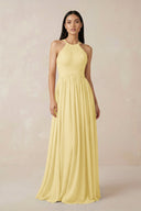 Halter Neck A - Line Chiffon Bridesmaid Dress in Pastel Yellow - SHE IS ME Bridesmaid Dresses