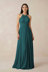 Halter Neck A - Line Chiffon Bridesmaid Dress in Pine - KISS BRIDAL Bridesmaid Dresses