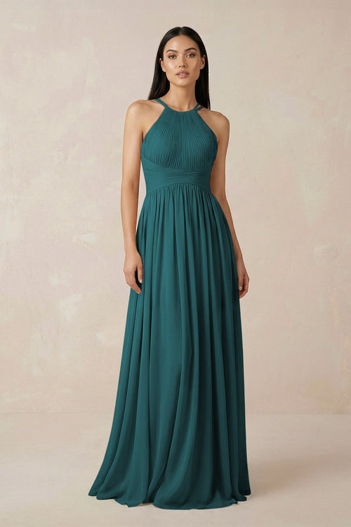 Halter Neck A - Line Chiffon Bridesmaid Dress in Pine - KISS BRIDAL Bridesmaid Dresses