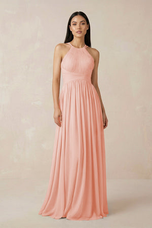Halter Neck A - Line Chiffon Bridesmaid Dress in Rose Petal - KISS BRIDAL Bridesmaid Dresses