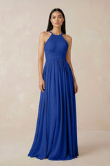 Halter Neck A - Line Chiffon Bridesmaid Dress in Royal Blue - KISS BRIDAL Bridesmaid Dresses
