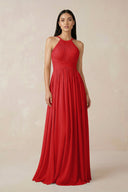 Halter Neck A - Line Chiffon Bridesmaid Dress in Ruby Red - SHE IS ME Bridesmaid Dresses