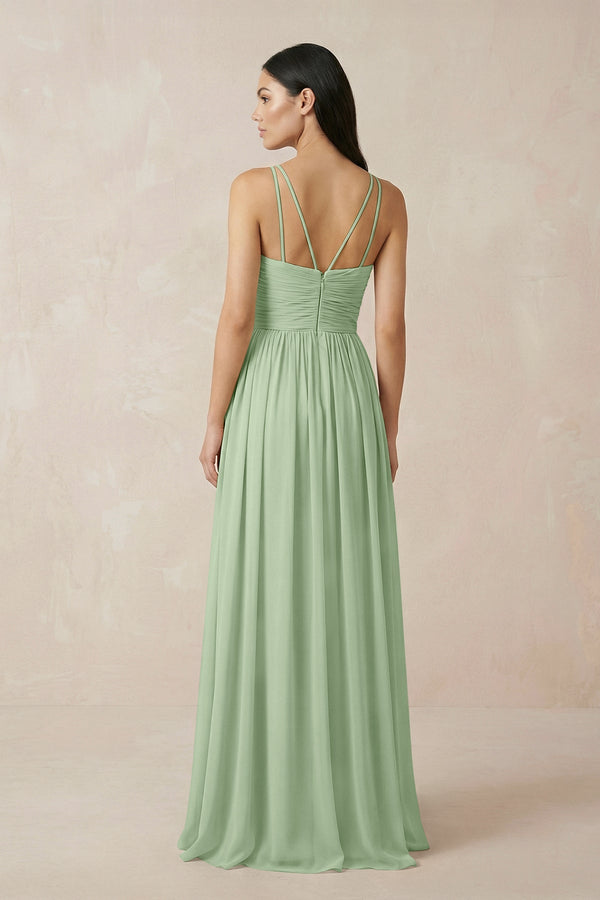 Halter Neck A - Line Chiffon Bridesmaid Dress in Sage - SHE IS ME Bridesmaid Dresses