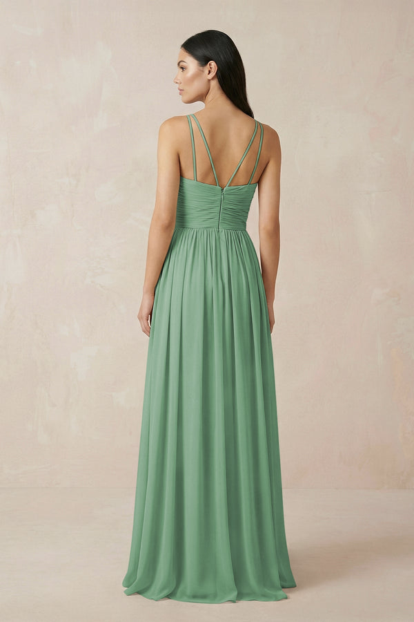 Halter Neck A - Line Chiffon Bridesmaid Dress in Sea Glass - SHE IS ME Bridesmaid Dresses