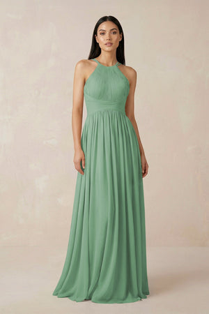 Halter Neck A - Line Chiffon Bridesmaid Dress in Sea Glass - SHE IS ME Bridesmaid Dresses