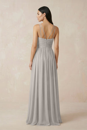 Halter Neck A - Line Chiffon Bridesmaid Dress in Silver - KISS BRIDAL Bridesmaid Dresses