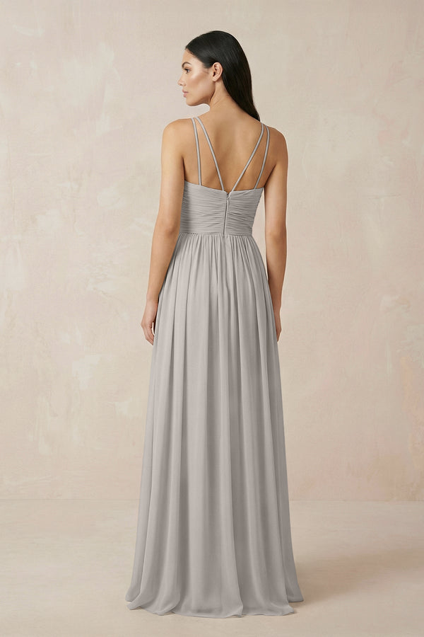Halter Neck A - Line Chiffon Bridesmaid Dress in Silver - KISS BRIDAL Bridesmaid Dresses