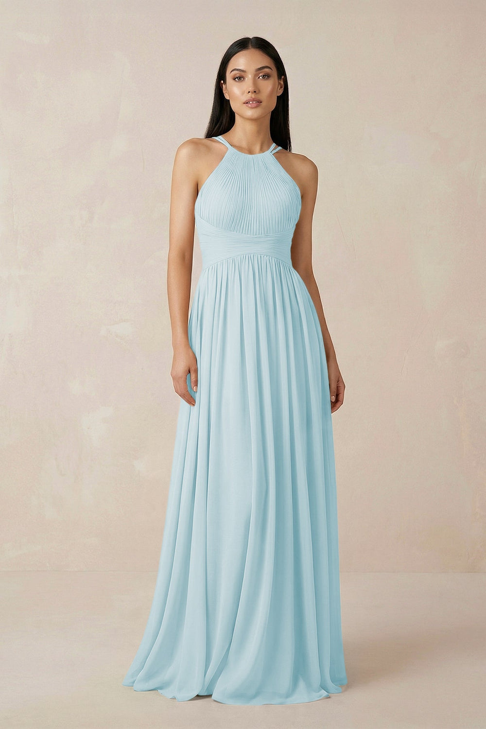 Halter Neck A - Line Chiffon Bridesmaid Dress in Sky Blue - KISS BRIDAL Bridesmaid Dresses