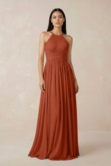 Halter Neck A - Line Chiffon Bridesmaid Dress in Spice - KISS BRIDAL Bridesmaid Dresses