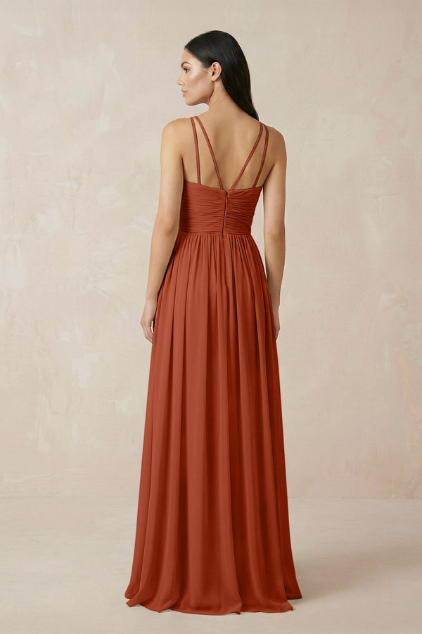Halter Neck A - Line Chiffon Bridesmaid Dress in Spice - KISS BRIDAL Bridesmaid Dresses
