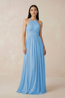 Halter Neck A - Line Chiffon Bridesmaid Dress in Steel Blue - KISS BRIDAL Bridesmaid Dresses