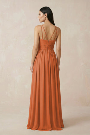 Halter Neck A - Line Chiffon Bridesmaid Dress in Terracotta - KISS BRIDAL Bridesmaid Dresses