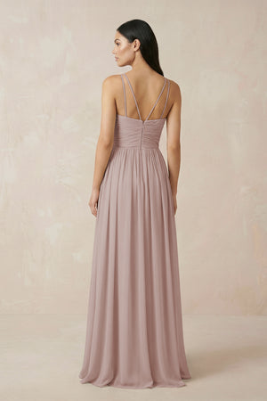 Halter Neck A-Line Chiffon Bridesmaid Dress in Toffee (2) | KISSBRIDAL