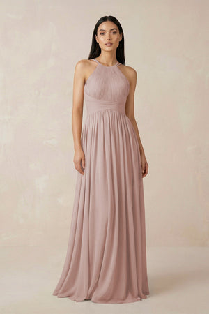 Halter Neck A - Line Chiffon Bridesmaid Dress in Toffee - KISS BRIDAL Bridesmaid Dresses