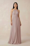 Halter Neck A-Line Chiffon Bridesmaid Dress in Toffee | KISSBRIDAL
