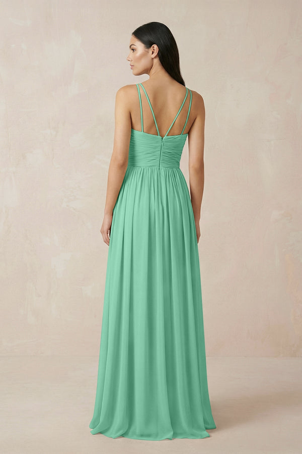 Halter Neck A - Line Chiffon Bridesmaid Dress in Turquoise - KISS BRIDAL Bridesmaid Dresses