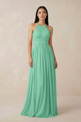 Halter Neck A - Line Chiffon Bridesmaid Dress in Turquoise - KISS BRIDAL Bridesmaid Dresses