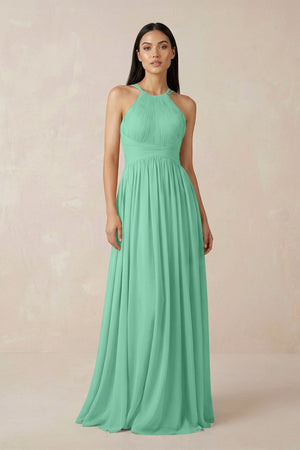 Halter Neck A - Line Chiffon Bridesmaid Dress in Turquoise - KISS BRIDAL Bridesmaid Dresses
