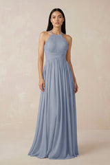 Halter Neck A - Line Chiffon Bridesmaid Dress in Twilight - KISS BRIDAL Bridesmaid Dresses