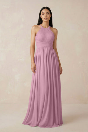 Halter Neck A - Line Chiffon Bridesmaid Dress in Vintage Mauve - KISS BRIDAL Bridesmaid Dresses
