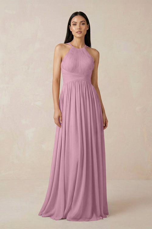 Halter Neck A - Line Chiffon Bridesmaid Dress in Vintage Mauve - KISS BRIDAL Bridesmaid Dresses