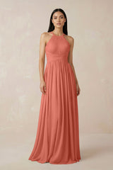 Halter Neck A - Line Chiffon Bridesmaid Dress in Wild Rose - KISS BRIDAL Bridesmaid Dresses