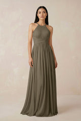 Halter Neck A - Line Chiffon Bridesmaid Dress in Willow Green - KISS BRIDAL Bridesmaid Dresses