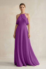 Halter Neck A - Line Chiffon Bridesmaid Dress with Keyhole in Amethyst - KISS BRIDAL Bridesmaid Dresses