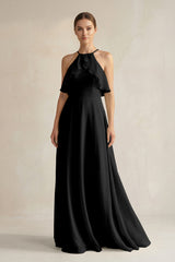 Halter Neck A - Line Chiffon Bridesmaid Dress with Keyhole in Black - KISS BRIDAL Bridesmaid Dresses
