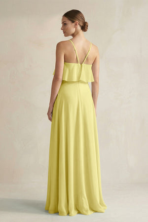 Halter Neck A - Line Chiffon Bridesmaid Dress with Keyhole in Buttercup - SHE IS ME Bridesmaid Dresses