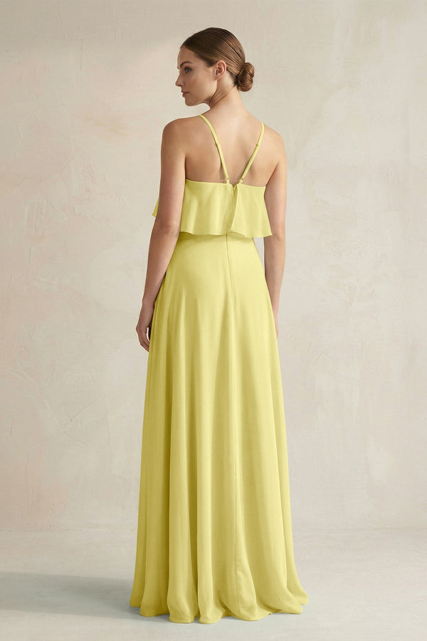 Halter Neck A - Line Chiffon Bridesmaid Dress with Keyhole in Buttercup - SHE IS ME Bridesmaid Dresses