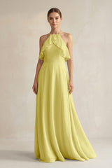 Halter Neck A - Line Chiffon Bridesmaid Dress with Keyhole in Buttercup - KISS BRIDAL Bridesmaid Dresses