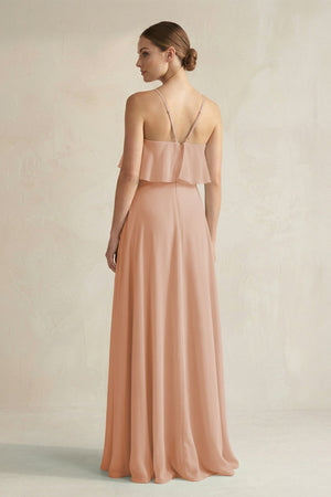 Halter Neck A - Line Chiffon Bridesmaid Dress with Keyhole in Champagne Rose - SHE IS ME Bridesmaid Dresses