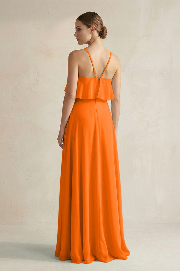 Halter Neck A - Line Chiffon Bridesmaid Dress with Keyhole in Cinnamon - SHE IS ME Bridesmaid Dresses